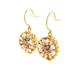 Dance of Stamens Earring Midi, Gold plated hollow bezel with fresh water baby pearls