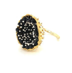 Dance of Stamens Medium Ring, Gold Plate Hollow Bezel with Black Spinel