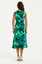 Abstract Floral Print Heart Neck Midi Green