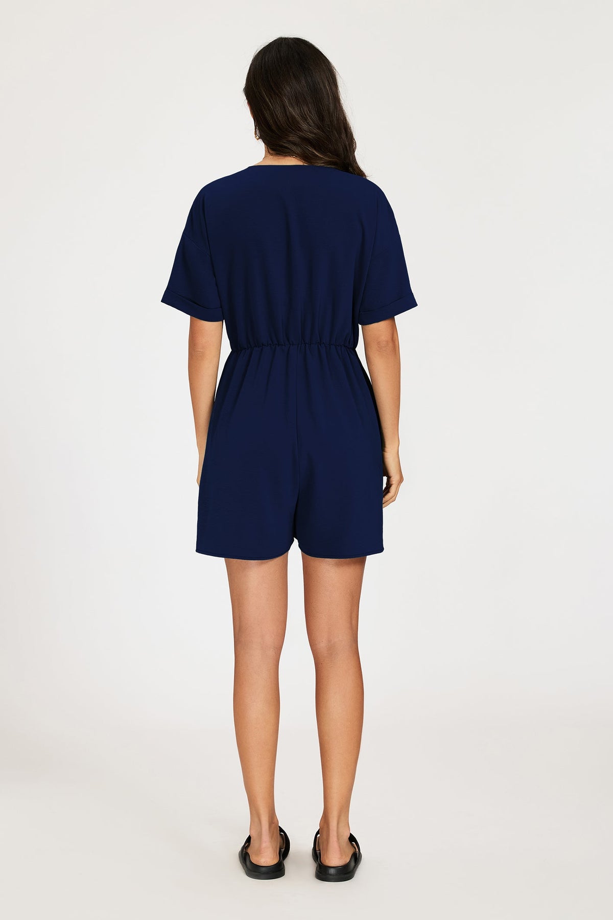 Button Down Playsuit In Navy