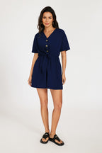Button Down Playsuit In Navy