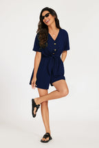 Button Down Playsuit In Navy