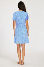Wrap Top Floral Print Hem Mini Dress In Blue