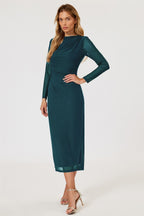 Long Sleeves Mesh Midi Dress In Teal
