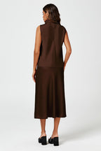 Satin High Neck Sleeveless Blouse In Brown