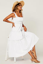 Hem Detail Tiered Maxi Dress In White