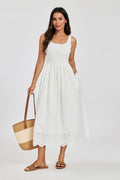 Sleeveless Jersey Top Broderie Midi Dress In White