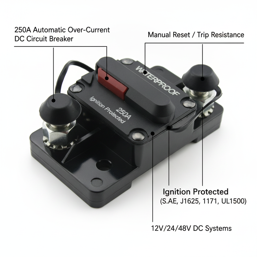 250A 12V/24V/48V Automatic over-current DC circuit breaker