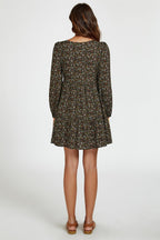 Little Floral Print Square Neck Mini Dress In Black