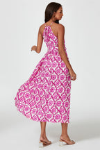 Floral Print Tie Halterneck Maxi Dress In Pink