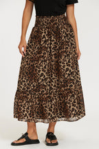 Gold Foil Leopard Print Midi Skirt In Brown