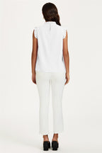 Frill Trim Sleeve Frill Neck Blouse Top In White