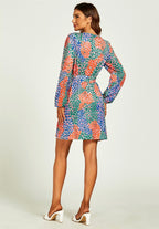 Leopard Print Wrap Mini Dress In Blue