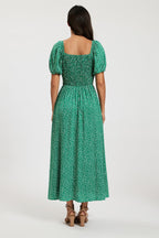 Floral Print Short Sleeve Midi Dress In Green