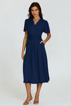 Angel Sleeve Jersey Midi Dress In Navy