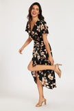 Black & Brown Floral Print Wrap Maxi Dress