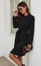Cozy Soft Long Sleeve Kint Mini Dress In Black