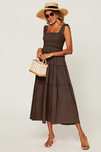 Hem Detail Tiered Maxi Dress In Brown