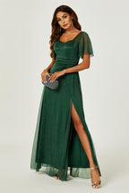 Silver Sparkly Empire Waist Bridesmaid Maxi Dress In Green