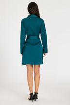 Satin Wrap Tie Mini Shirt Dress In Teal
