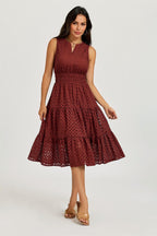 Sleeveless Broderie Anglaise Midi Dress In Rust