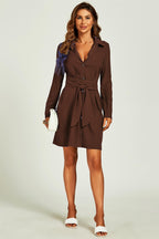 Shirt Wrap Tie Mini Dress In Brown