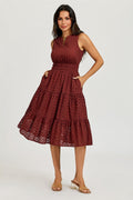 Sleeveless Broderie Anglaise Midi Dress In Rust