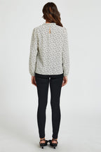 Little Floral Print Frill Detail High Neck Top In White