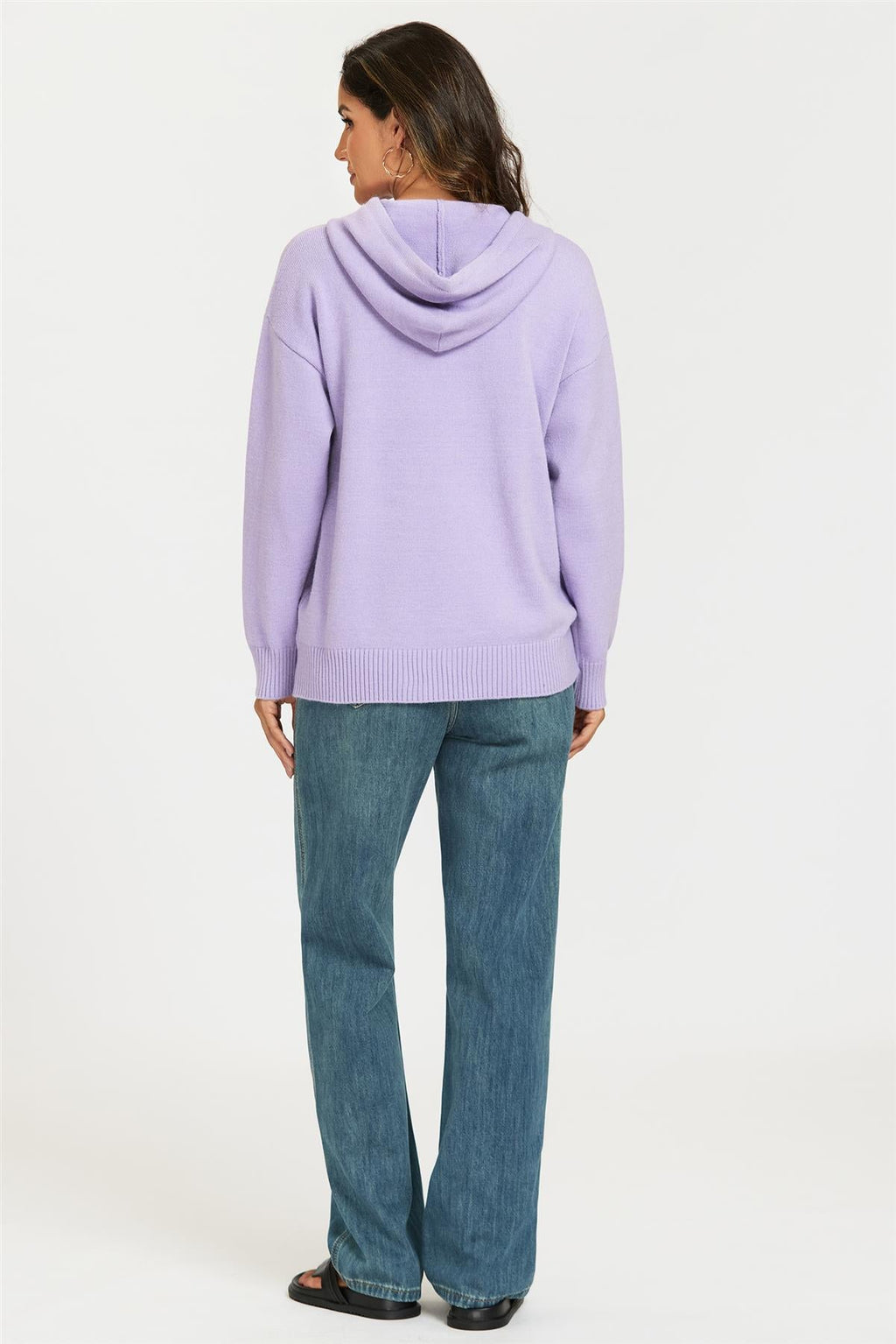 Heart & Q Pattern Knitted Hoodie In Purple