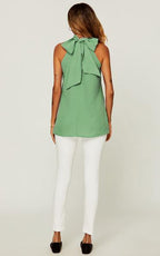 White Polka Dot Print Halter Neck Tie Back Top In Green