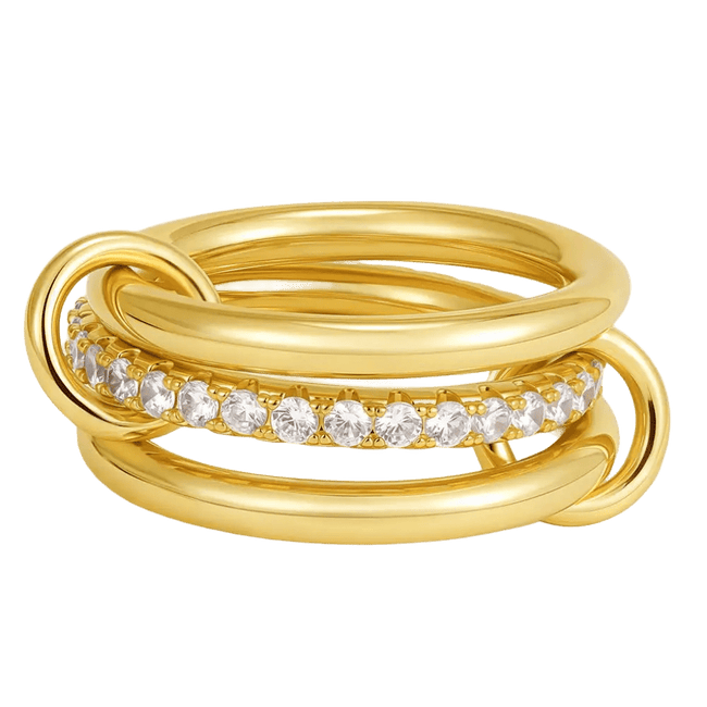18K Gold-Plated Zircon Link Stacking Ring Set