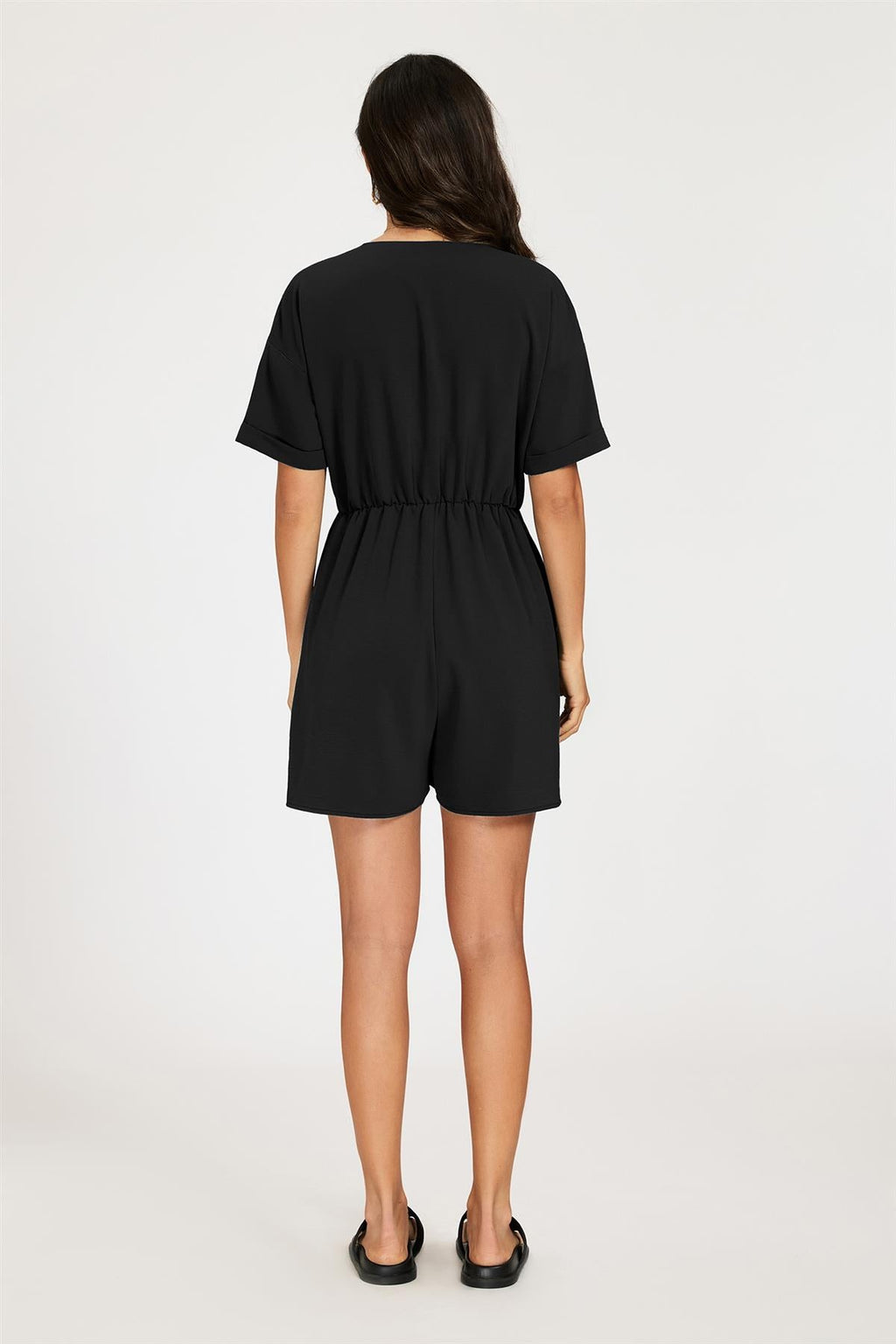 Button Down Playsuit In Black