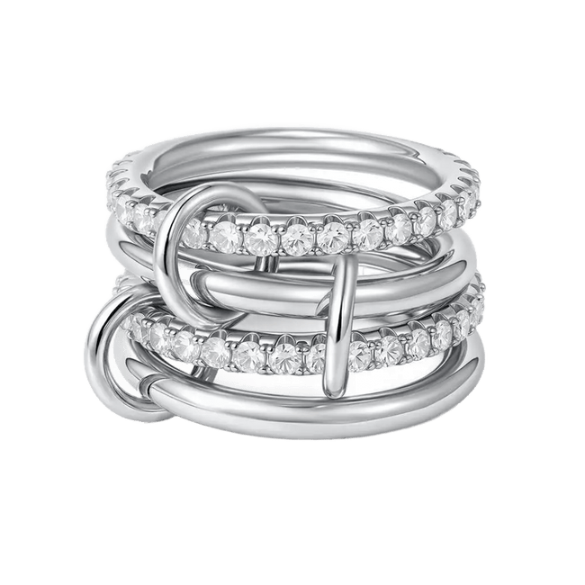 Silver Layered Knot Zircon Stacked Ring