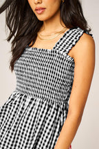 Check Print Hem Detail Maxi Dress In Black