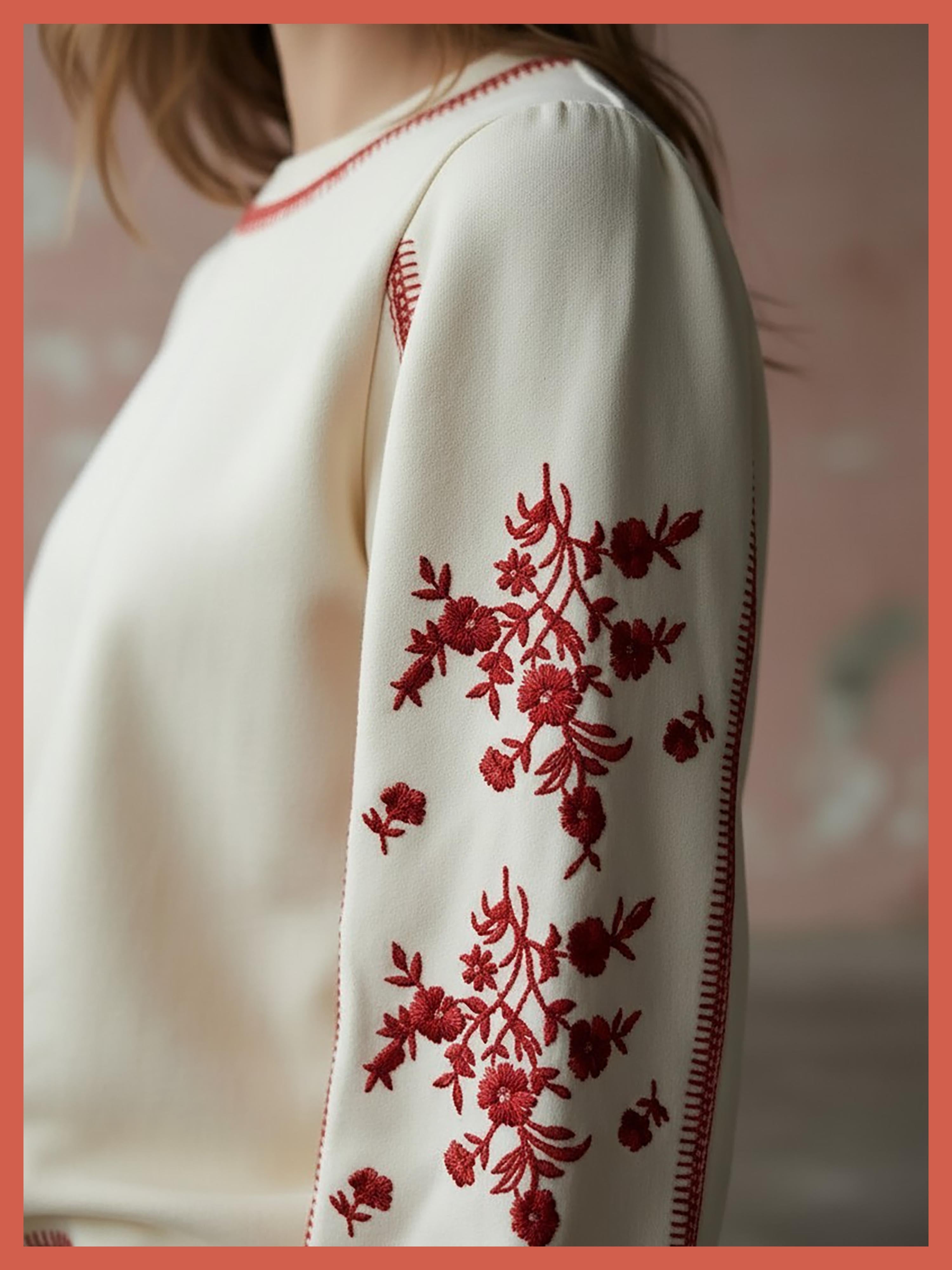 Catalina Embroidered Sweater In Cream