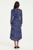 Brushstroke Print Long Sleeve Button Front Midi Dress In Navy