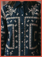 Sienna Embroidered Cropped Shirt In Dark Navy