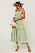 Hem Detail Tiered Maxi Dress In Lime