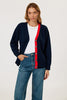 Little Heart Embroidery Stripe Trim Cardigan Top In Navy & Red