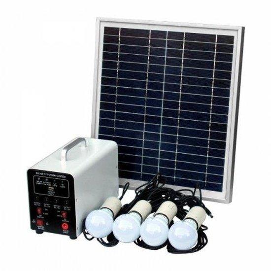 Système d'éclairage solaire autonome 15 W avec 4 lampes LED, panneau solaire et batterie