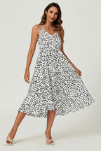Button Down High Low Strappy Dress In White