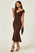 Bardot Pleated Midi Dress In Espresso