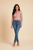 Pink Green Paisley Print Shirt