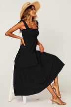 Hem Detail Tiered Maxi Dress In Black