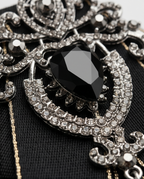 Bold Black Ribbon Bow Tie with Statement Gemstone Brooch
