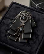 Bold Black Ribbon Bow Tie with Statement Gemstone Brooch