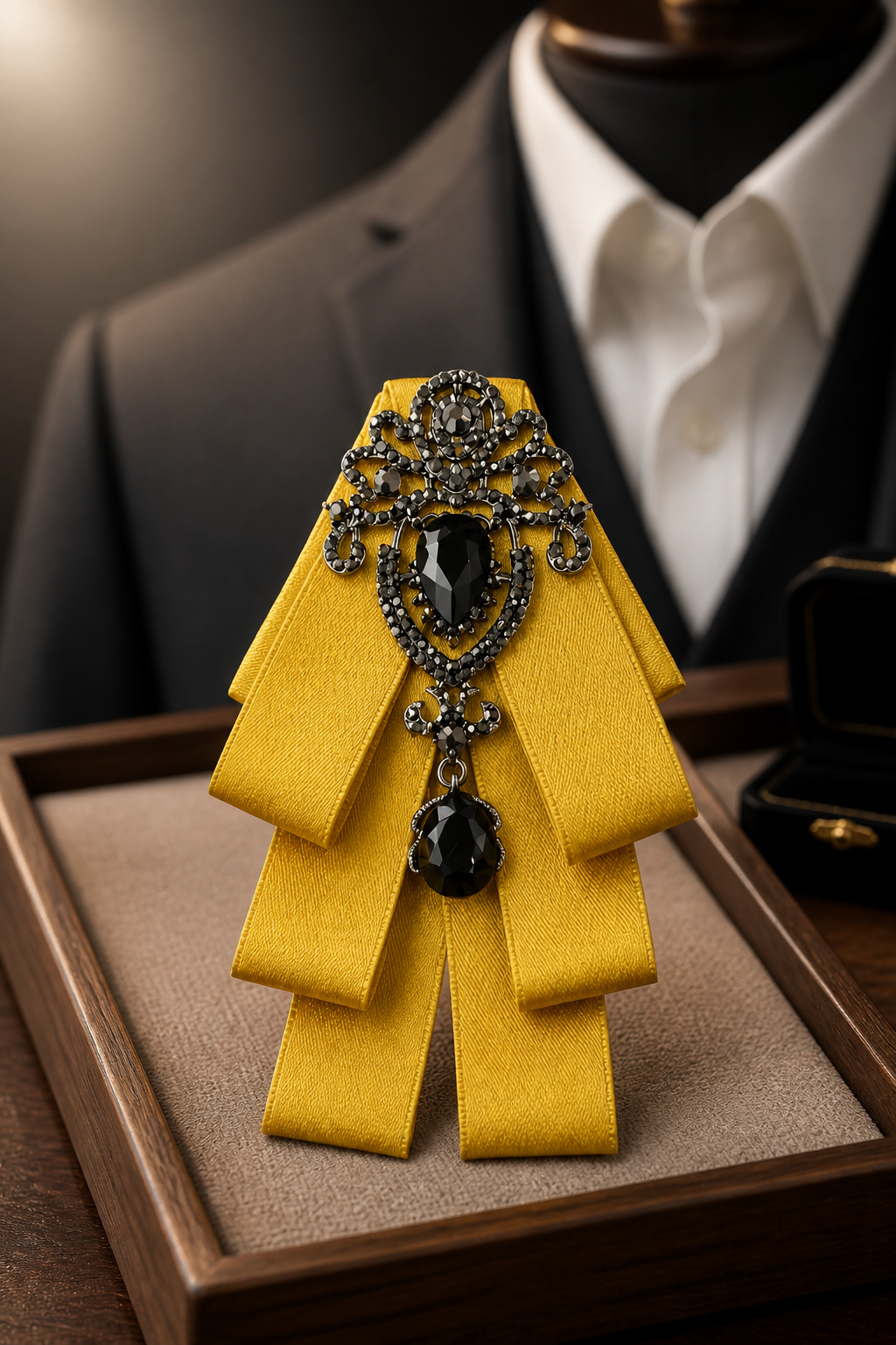 Luxurious Golden & Black Gemstone Bow Tie