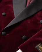 Burgundy Double Breasted Velvet Tuxedo Blazer