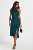 Satin Halter Neck Tie Back Midi Dress In Teal