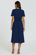 Angel Sleeve Jersey Midi Dress In Navy